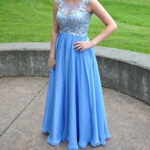 Beautiful blue and silver-beaded prom dress
